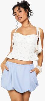 Ditsy-Print Bengaline Corset Top Met Strikdetail, White - 44