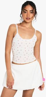 Ditsy Print Tank Top Met Rib En Kantenafwerking, White - 40
