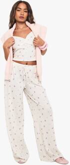 Ditsy Waffle Trekkoord Broek Met Wijde Pijpen, Cream - 40