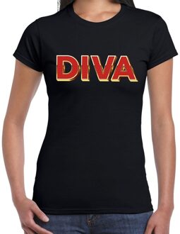 DIVA fun tekst t-shirt  zwart  met  3D effect voor dames L