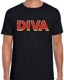 DIVA fun tekst t-shirt  zwart  met  3D effect voor heren S