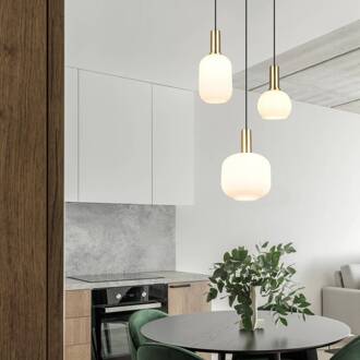 Diva hanglamp, 3-lamps, messingkleurig, opaal, glas, metaal messing, zwart, opaalwit