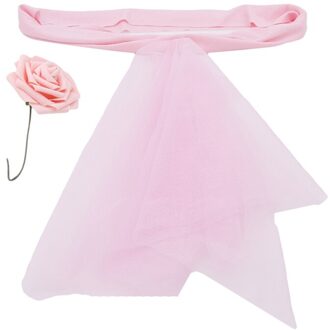 Diverse Kleuren Spandex Riem Met Rose Bal Kunstbloem En Organza Stoel Venster Frame Bruiloft Stoel Streamers roze