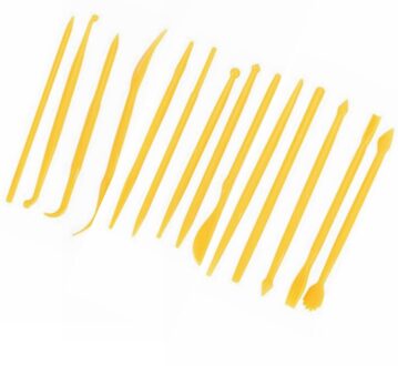 Diy 14Pcs Fondant Bloem Carving Gereedschap Plastic Klei Set Carving Sculptuur Plastic Shaper Polymeer Klei Tool geel 14stk