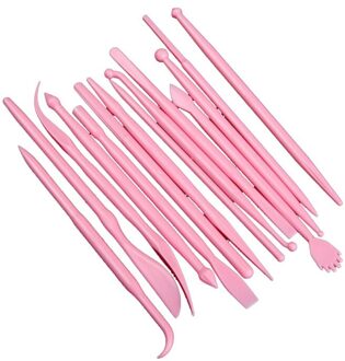Diy 14Pcs Fondant Bloem Carving Gereedschap Plastic Klei Set Carving Sculptuur Plastic Shaper Polymeer Klei Tool roze 14stk