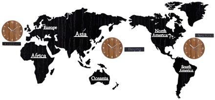 Diy 3D Wereldkaart Wandklok Grote Houten Mdf Digitale Wandklok Hout Horloge Moderne Europese Stijl Ronde Mute Relogio de Parede