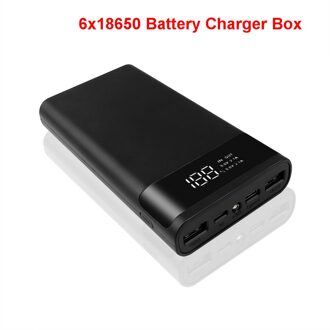 Diy 6*18650 Batterij Power Bank Shell Dc 5V Dual Usb Micro Usb Type C Batterij Opslag doos Met Led Display Zaklamp 6x18650 zwart