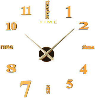 Diy Acryl Grote 3D Wandklok Frameloze Spiegel Nummer Sticke Art Decal Woonkamer Decor Wandklok Moderne goud