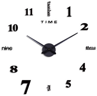 Diy Acryl Grote 3D Wandklok Frameloze Spiegel Nummer Sticke Art Decal Woonkamer Decor Wandklok Moderne zwart
