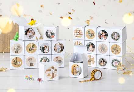 DIY adventskalender doosjes met ronde sticker - set van 24