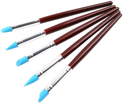 Diy Ambachten 5 Pcs Houten Handvat Siliconen Rubber Klei Shaper Sculpting Polymer Modellering Aardewerk Gereedschap Set