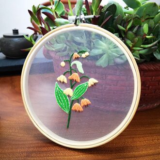 Diy Bloem Borduren Kit Transparante Gaas Met Bamboe Hoepel Handwerken Bloem Patroon Gedrukt Handgemaakte Naaien Art Craft 2