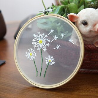 Diy Bloem Borduren Kit Transparante Gaas Met Bamboe Hoepel Handwerken Bloem Patroon Gedrukt Handgemaakte Naaien Art Craft 3