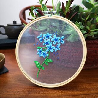 Diy Bloem Borduren Kit Transparante Gaas Met Bamboe Hoepel Handwerken Bloem Patroon Gedrukt Handgemaakte Naaien Art Craft 6
