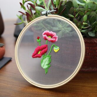 Diy Bloem Borduren Kit Transparante Gaas Met Bamboe Hoepel Handwerken Bloem Patroon Gedrukt Handgemaakte Naaien Art Craft 7