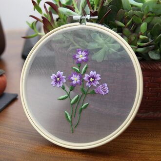 Diy Bloem Borduren Kit Transparante Gaas Met Bamboe Hoepel Handwerken Bloem Patroon Gedrukt Handgemaakte Naaien Art Craft 8
