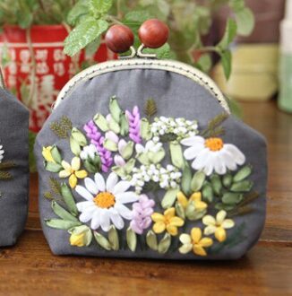 Diy Borduurwerk Kit Van Zoenen Tas Handwerken Lint Borduren Bloem Patroon Gedrukt Kruissteek Set Handgemaakte Naaien Art Craft grijs 12.5cm