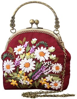 Diy Borduurwerk Kit Van Zoenen Tas Handwerken Lint Borduren Bloem Patroon Gedrukt Kruissteek Set Handgemaakte Naaien Art Craft rood 16.5cm