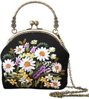 Diy Borduurwerk Kit Van Zoenen Tas Handwerken Lint Borduren Bloem Patroon Gedrukt Kruissteek Set Handgemaakte Naaien Art Craft zwart 16.5cm