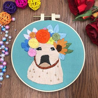 Diy Borduurwerk Starter Kit Met Kat Patroon Gestempeld Borduurwerk Decoratie Met Borduurwerk Doek, Bamboe Hoepel Threads Naald L3