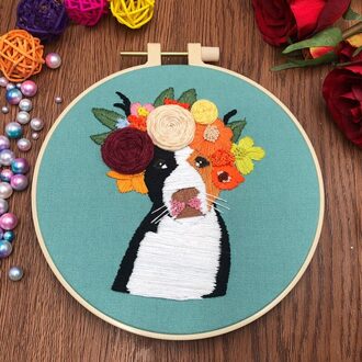 Diy Borduurwerk Starter Kit Met Kat Patroon Gestempeld Borduurwerk Decoratie Met Borduurwerk Doek, Bamboe Hoepel Threads Naald L3