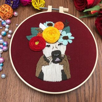 Diy Borduurwerk Starter Kit Met Kat Patroon Gestempeld Borduurwerk Decoratie Met Borduurwerk Doek, Bamboe Hoepel Threads Naald L3