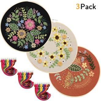 Diy Borduurwerk Starter Kit Met Plant Bloem Patroon Bamboe Borduurwerk Hoepel Kleur Threads Cd