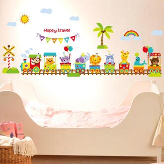 Diy cartoon leuke dier trein muursticker boom stickers retro poster wallstickers voor kids baby kamers slaapkamer decoratie muurschildering