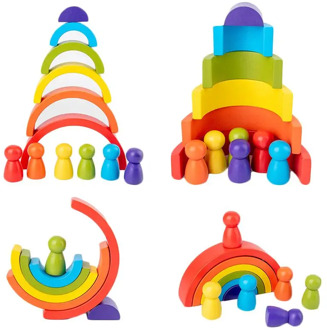 DIY children's wooden rainbow toy creative wood rainbow stacked balance blocks baby toy Montessori educational toys for children
