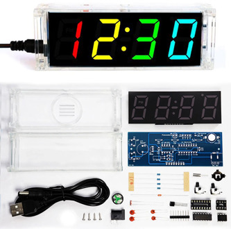 diy clock kit 4 digital tube multicolor LED time week temperature date display with clear case cover diy sodering project