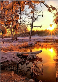 Diy Diamant Schilderij Instelling Zon Landschap Kruissteek Volledige Ronde Diamant Schilderen Steentjes Bordeauxrood