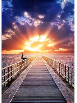 Diy Diamant Schilderij Instelling Zon Landschap Kruissteek Volledige Ronde Diamant Schilderen Steentjes wit