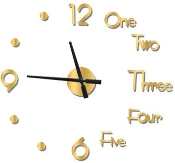 Diy Digitale Wandklok 3D Sticker Modern Grote Stille Klok Home Office Decor Muur Horloge Voor Woonkamer Decoratie groot size gouden