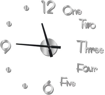 Diy Digitale Wandklok 3D Sticker Modern Grote Stille Klok Home Office Decor Muur Horloge Voor Woonkamer Decoratie groot size zilver