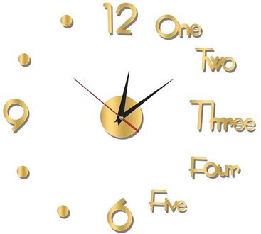 Diy Digitale Wandklok 3D Sticker Modern Grote Stille Klok Home Office Decor Muur Horloge Voor Woonkamer Decoratie kleine maat gouden