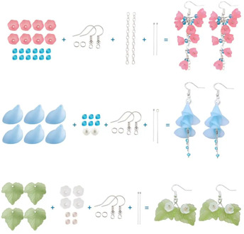 DIY Earrings Makings Kit with Brass Earring Hooks Ball Head Pins Cable Chains Acrylic Pendants Bead Caps Glass Beads Jump Rings