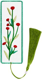 Diy Geborduurde Bladwijzer Materiaal Pakket Borduurwerk Starter Kit Met Bloemen Plant Patroon Kleur Discussies Handgemaakte Bladwijzer Kit Marineblauw