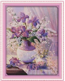 Diy Handgemaakte Handwerken Geteld Kruissteek Set Borduurwerk Kit 14CT Paars Vaas Patroon Cross-Stitching 38*47Cm thuis