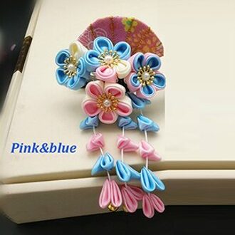 Diy Handgemaakte Japanse Kimono Sakura Haaraccessoires Meisjes Fan Swirl Haar Sieraden Haarspeld Tovenaar Roze/Rood/Blauw/Geel blauw roze(1stk)