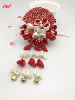 Diy Handgemaakte Japanse Kimono Sakura Haaraccessoires Meisjes Fan Swirl Haar Sieraden Haarspeld Tovenaar Roze/Rood/Blauw/Geel rood(1stk)