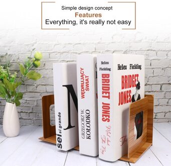 Diy Houten Boekensteunen Antislip Zware Boek Eindigt Ondersteunt Home Storage Rack Voor Boeken Dvds Tijdschriften (Zwart) houtkleur