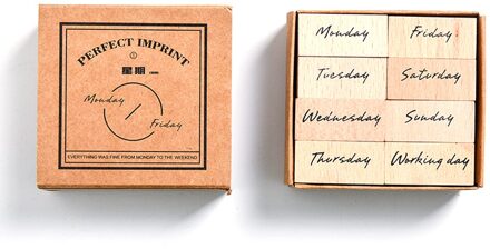 Diy Houten Retro Vintage Maand Week Planner Stempel Basic Functie Serie Digitale Symbool Stempelzegel Briefpapier Kantoorbenodigdheden