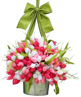 Diy Kunstmatige Tulp Krans Opknoping Lente Tulip Deur Krans Voor Indoor Outdoor Bruiloft Decoratie Moederdag Home Decor