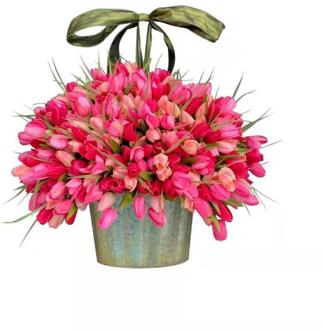 Diy Kunstmatige Tulp Krans Opknoping Lente Tulip Deur Krans Voor Indoor Outdoor Bruiloft Decoratie Moederdag Home Decor