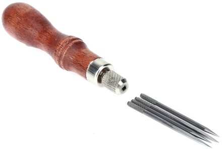Diy Leather Craft Handvat 4 In 1 Stiksels Vetersluiting Kras Priem Tool Hardhout Handvat Leathercraft Stiksels Naaien Gereedschap