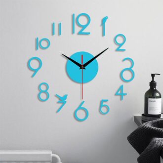Diy Mode Creatieve Digitale Acryl Wandklok Frameloze 3D Spiegel Oppervlak Sticker Moderne Art Decal Home Office Decor 1Pc #84 BU
