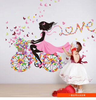 DIY Muurstickers home decor Roze Prinses Fietsen Meisje muursticker meisje Slaapkamer Woonkamer Decor Achtergrond decoracion hogar