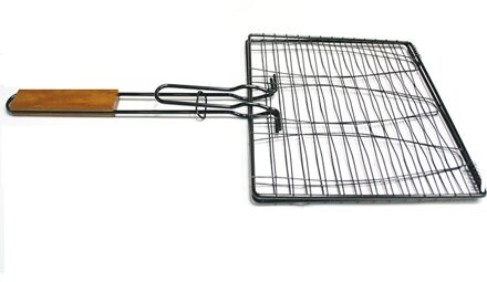 Diy Non-stick Triple Vis Grillen Mand Houten Handvat Outdoor Bbq Grillen Vis Rack Barbecue Tool Vis Grill netto