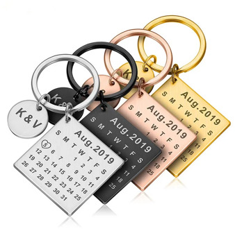 DIY Personalized Calendar Keychain Hand Carved Calendar Keyring Gift for Boyfriend Girlfriend Stainless Steel Private Custom
