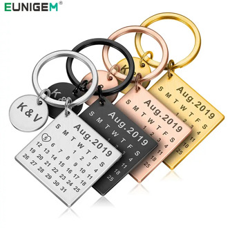 DIY Personalized Calendar Keychain Hand Carved Calendar Keyring Gift for Boyfriend Girlfriend Stainless Steel Private Custom